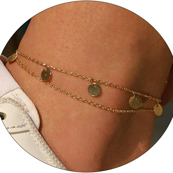 Anklet for Women 14K Gold Plated Ankle Bracelets Silver Anklet Waterproof Pearl - Picture 1 of 5